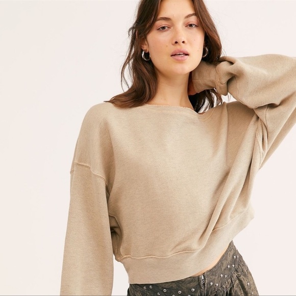 Free People Tops - Free People JoJo Pullover Khaki Oversized Slouchy Sweatshirt Size Large